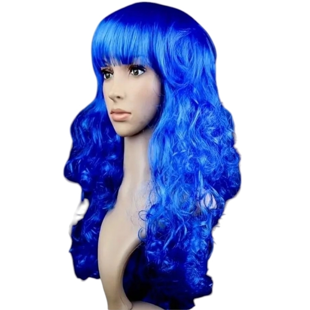 Vibrant Blue Curly Wig 22" Bright Blue